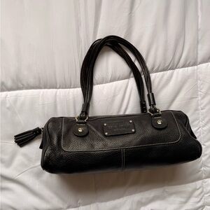 Kate Spade Barrel Bag Multiple Gathered Straps Black Pebbled Leather Early Y2K